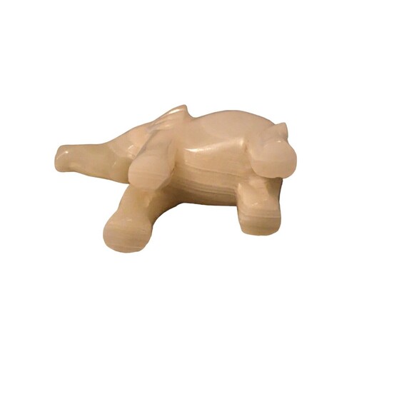 Vintage Marble Onyx Stone Hand Carved Elephant Banded 3" Tall By 4" Long - Picture 5 of 16